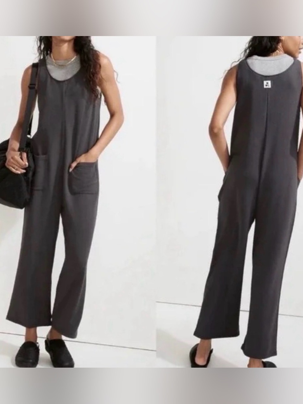 Madewell Sleeveless Pocket Jumpsuit in Charcoal